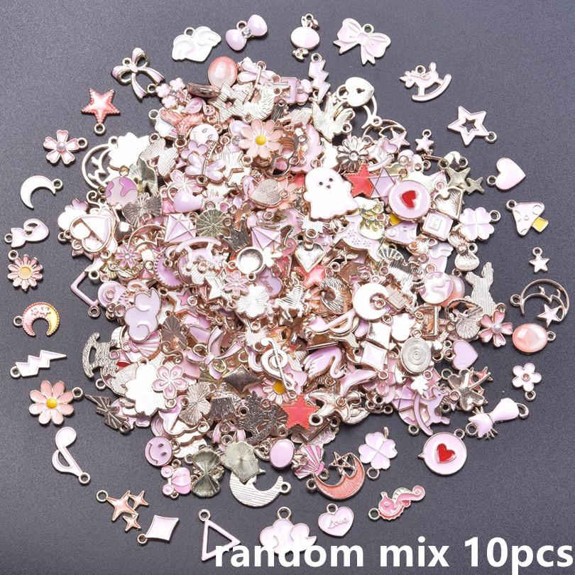 Pink Girl Pendant Random Mix 10/20/30/50pcs Cute Heart Rabbit Flower Diy Enamel Charms For Jewelry Making Bulk Handmade Material