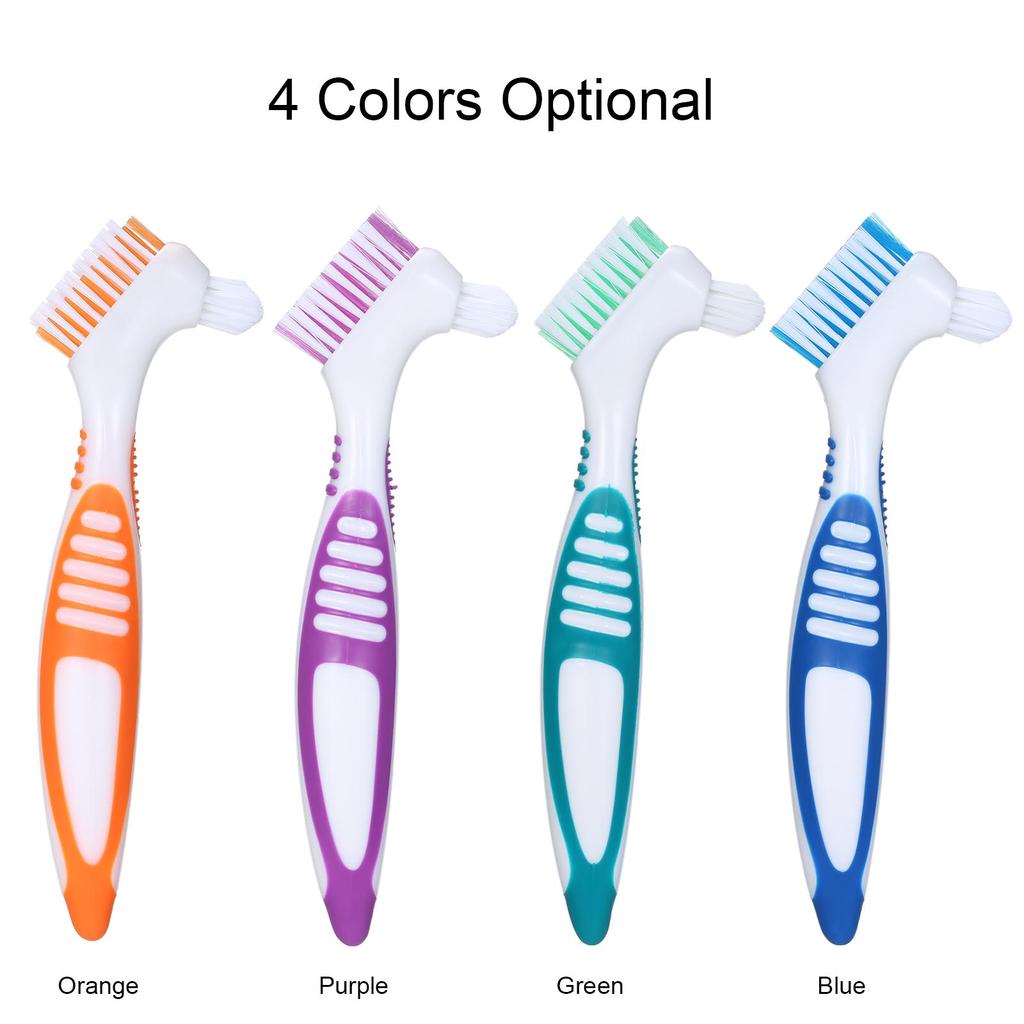 Denture Cleaning Brush Multi Layered Bristles False Teeth Brush Bristles   Ergonomic Rubber Handle Oral Care Tool