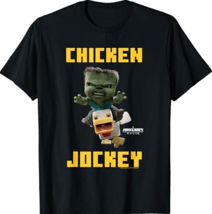 A Minecraft Movie Chicken Jockey Baby Zombie Logo T-Shirt XL