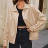 Casual short long sleeves, zipper PU locomotive leather jacket, lapel jacket top