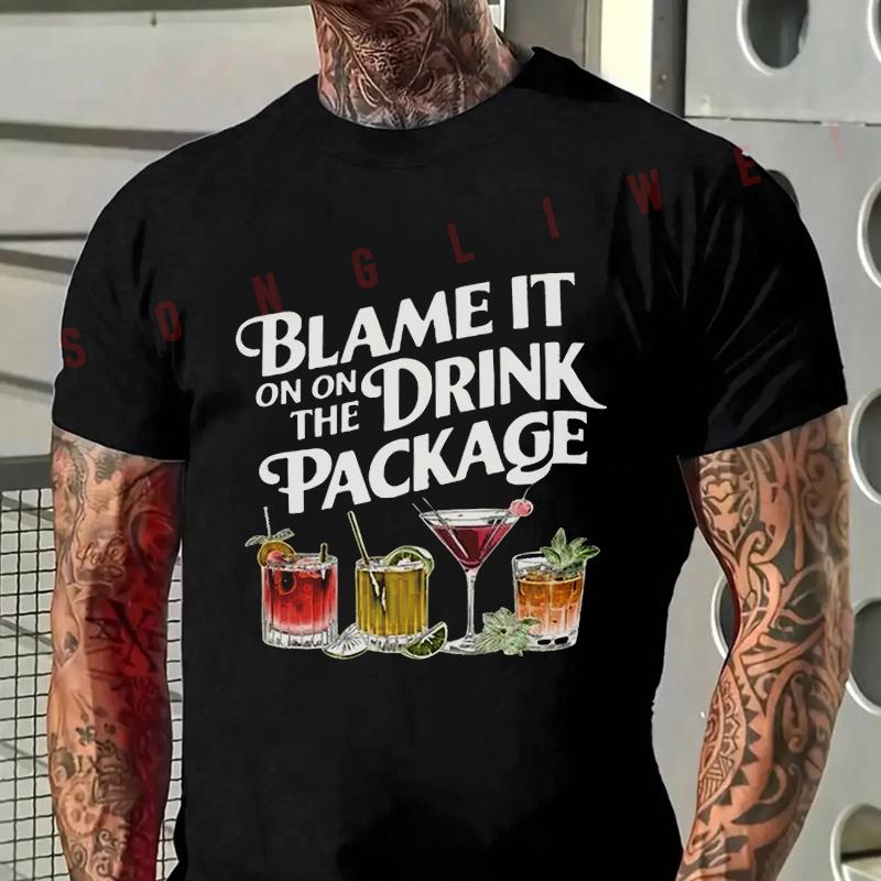 Blame It On Drink Package Print Motorcycle T-Shirt Men's Summer Casual Short Sleeve Tshirt Tops