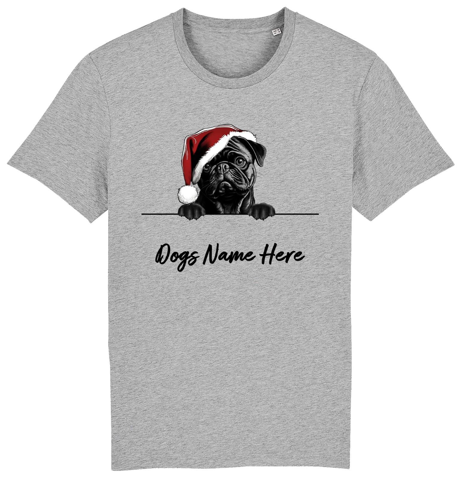 PUG Personalised Christmas Dog T-Shirt Mens Womens Tees Top Mens Womens Dogs Name Pets Clothing 3XL