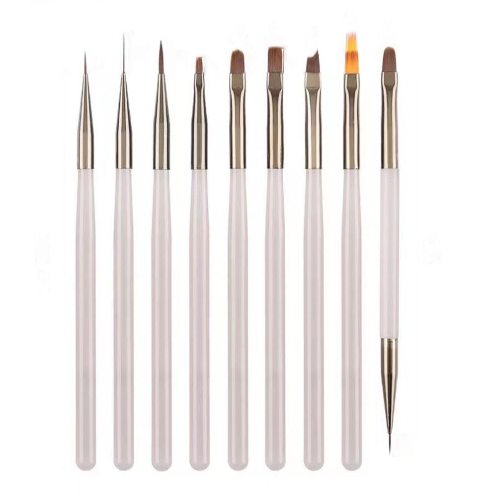 9Pcs/set Semi-transparent Nail Art Brush Professional Gradient Flower Drawing Pen Beginner