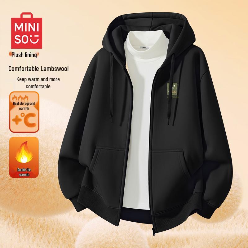 

MINISO Men s Fleece-Lined Pullover Hoodie L
