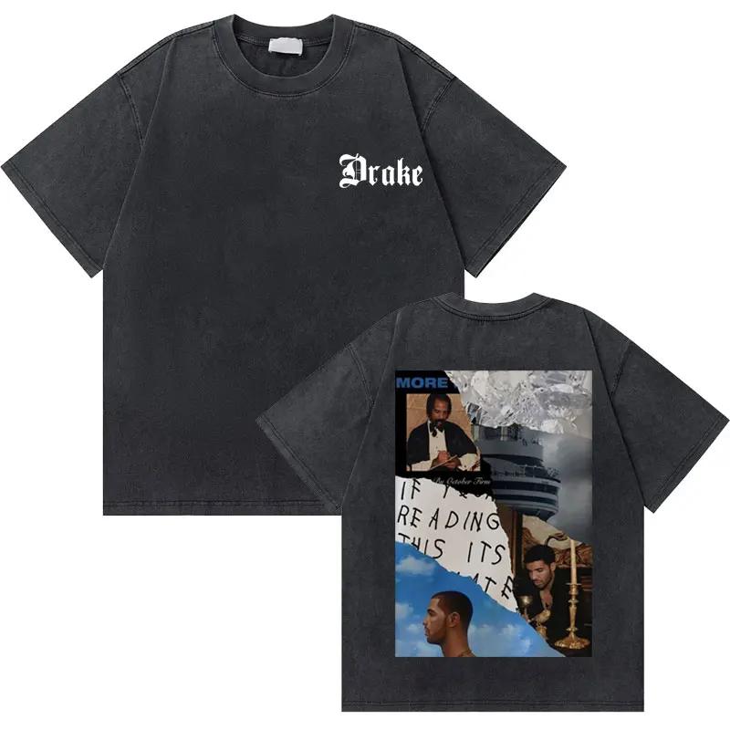 Washed Vintage Rapper Drake Take Care Album Graphic T Shirts Men Hip Hop Retro Tshirt Mens Fashion Casual Oversized Tee Shirt
