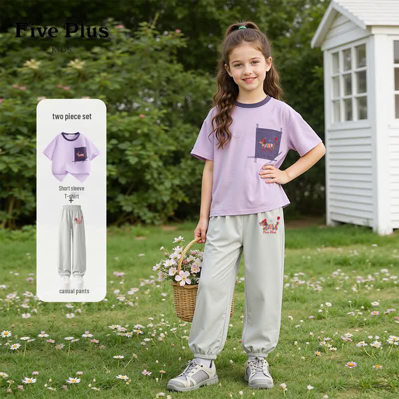 FivePlus Girls' Summer Floral Top & Anti-Mosquito Pants Set