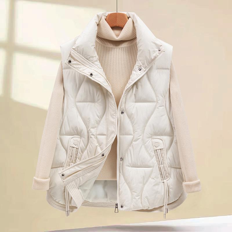 Autumn and winter new vest women's loose stand-up collar thickened down cotton jacket vest cotton vest trendy