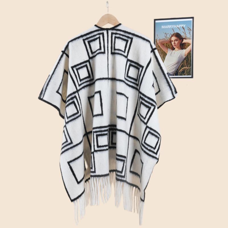 Premium sense simple double-sided thickened printed warm shawl scarf women's autumn and winter indoor outing cold-proof cape