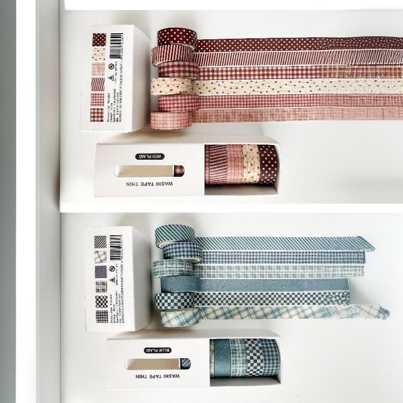 Plaid Tape Set, 6 Rolls Aesthetic Grid & Polka Dot Decorative Tapes For Journal Scrapbooking Diy Crafts & Planner