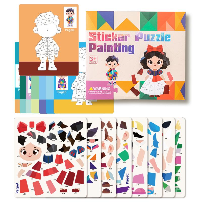 Training Game Paper 3D Geometric Sticker Books Handmade Montessori Diy Paste Material Kit Cartoon Cute Animals Sticker Book Kids