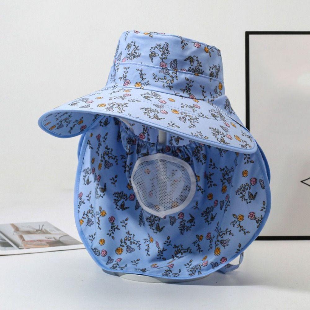 With Mask Sunshade Shawl Cap Floral Neck Protection Hat Portable Picking Tea Hat  Women