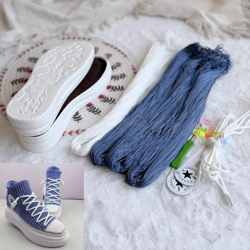 Ręcznie tkane letnie podeszwy haczykowe Podeszwy antypoślizgowe z gumy + pusta linia Ręcznie robione na drutach kapcie Krótkie buty DIY Buty szydełkowe Materiał