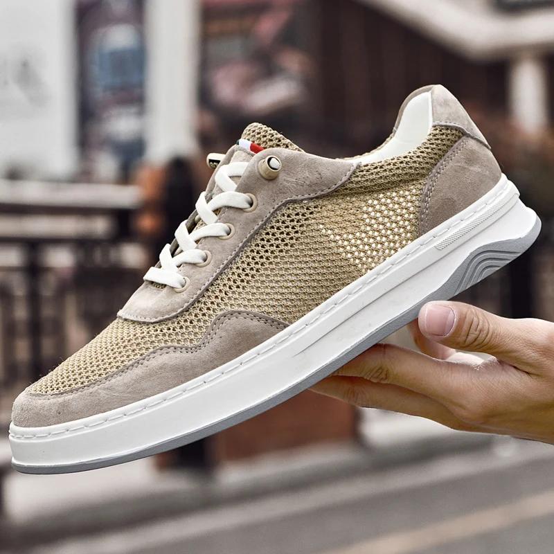 Summer Microfiber Hollow Flat Sole Board Shoes for Men Outdoor Lace Up Men's Sport Shoes Trendy Casual Men's Casual Board Shoes