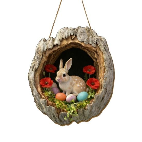 Påskkrans Kaninskylt Trähängande Hänge Rustik Högtidsdörr Väggdekor för Hem Trädgård Yttervägg Öppen spis Festlig Festdekor