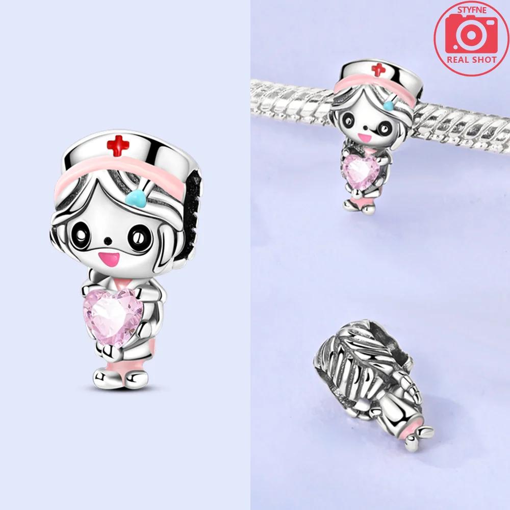 

Authentic copper Nurse Love Heart Zircon Doctor Bead Charms Compatible With Bracelets Charm Bead Charms Jewellery Necklaces Diy Fine Friend Gift