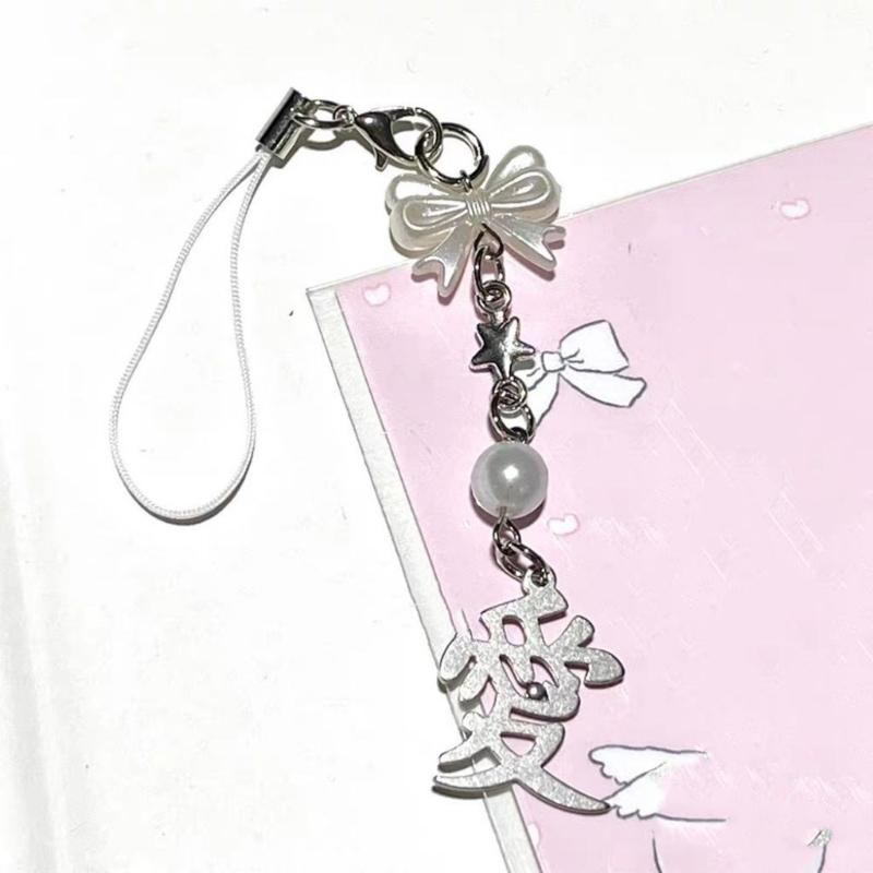 Butterfly Heart Bead Pendant Phone Charm Hangings Rope Cute Phone Chain Strap Bag Decoration Lanyard Keychain Accessory