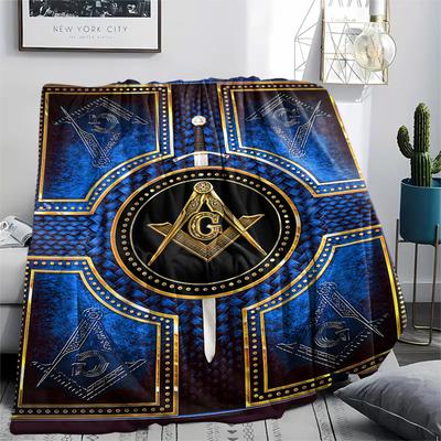 1Pc Masonic Freemason Print Flannel Blanket, High Quality Comfortable for All Seasons, Home Decor, Warmth and Comfort, Perfect for Christmas Gifts