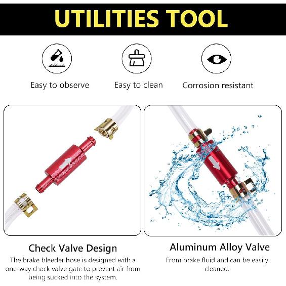 2 Pack Brake Bleeder Hose for Motorcycle Car with One Way Check Valve Tube 6MM Universal Brake Bleeding Tool Kit for Hydraulic System Bleeding, Car