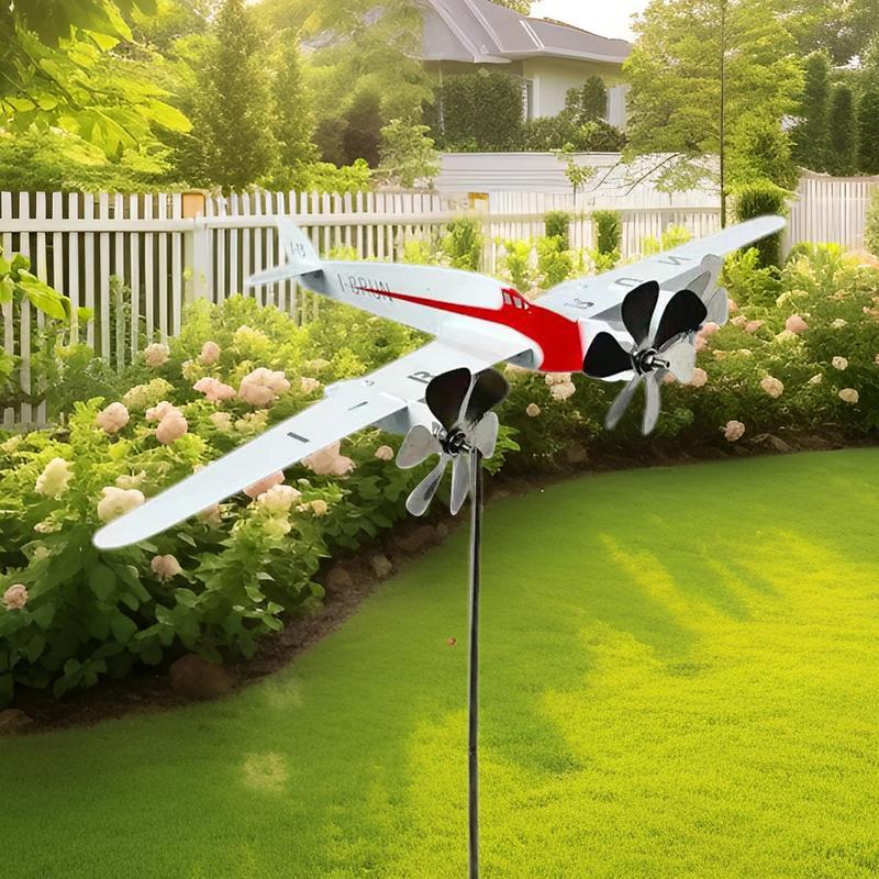 Airplane Weathervane Metal Aircraft Pinwheel Garden Decor Art Outdoor Flight Plane Art Decor for Yard Garden Outside Lawn Patio