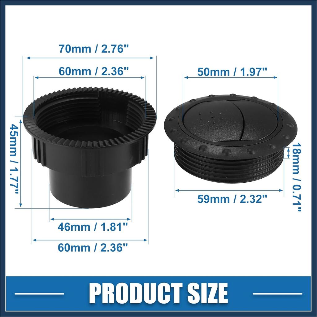 Air Conditioning Vent Outlet 60mm Rotatable Round A/C Air Outlet Vent for RV Bus Boat Yacht Black (Set of 2) Stylish Design