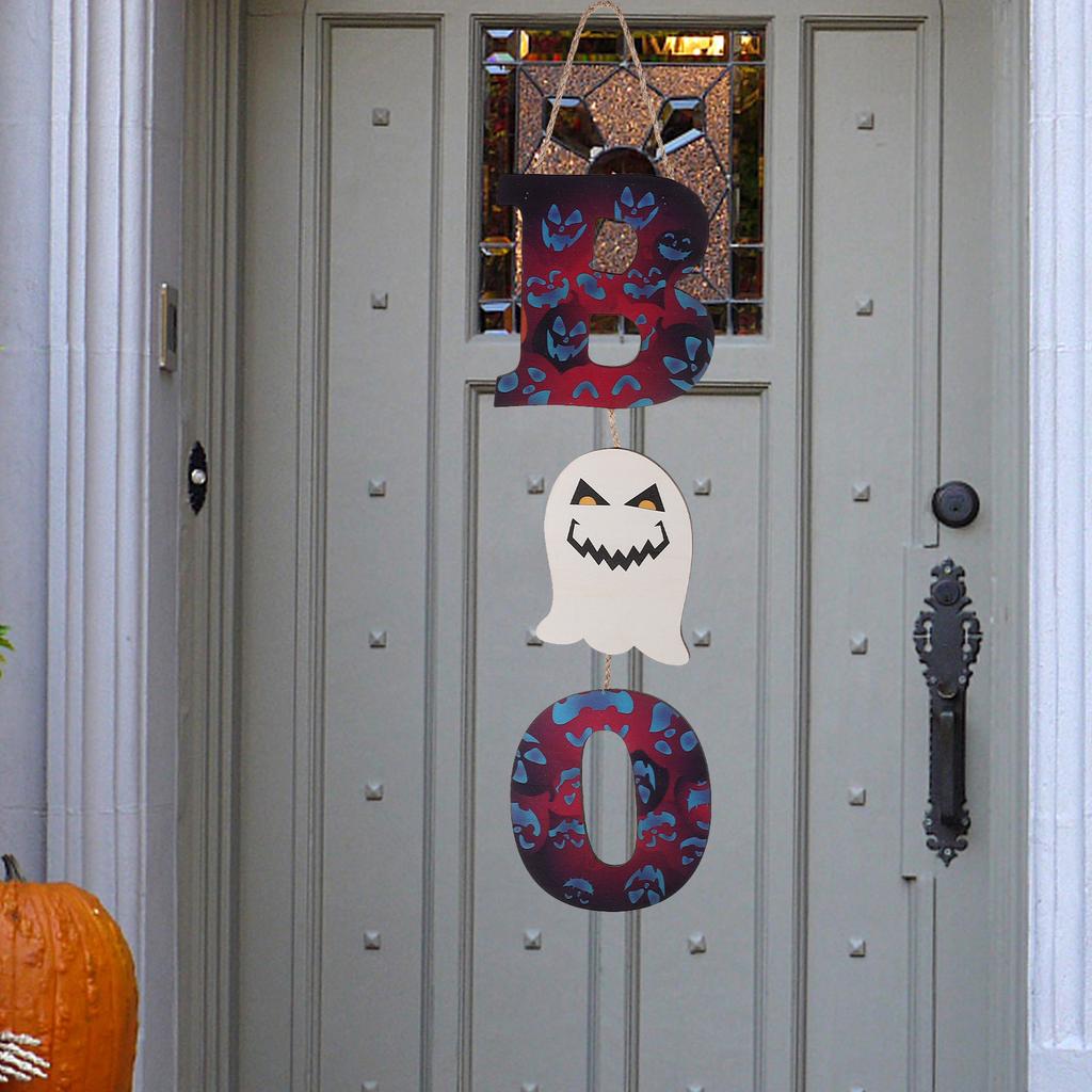 Halloween Wood Hanging Sign Decor BOO Door Sign Indoor Outdoor Family Decorations Lightweight Craftsmanship