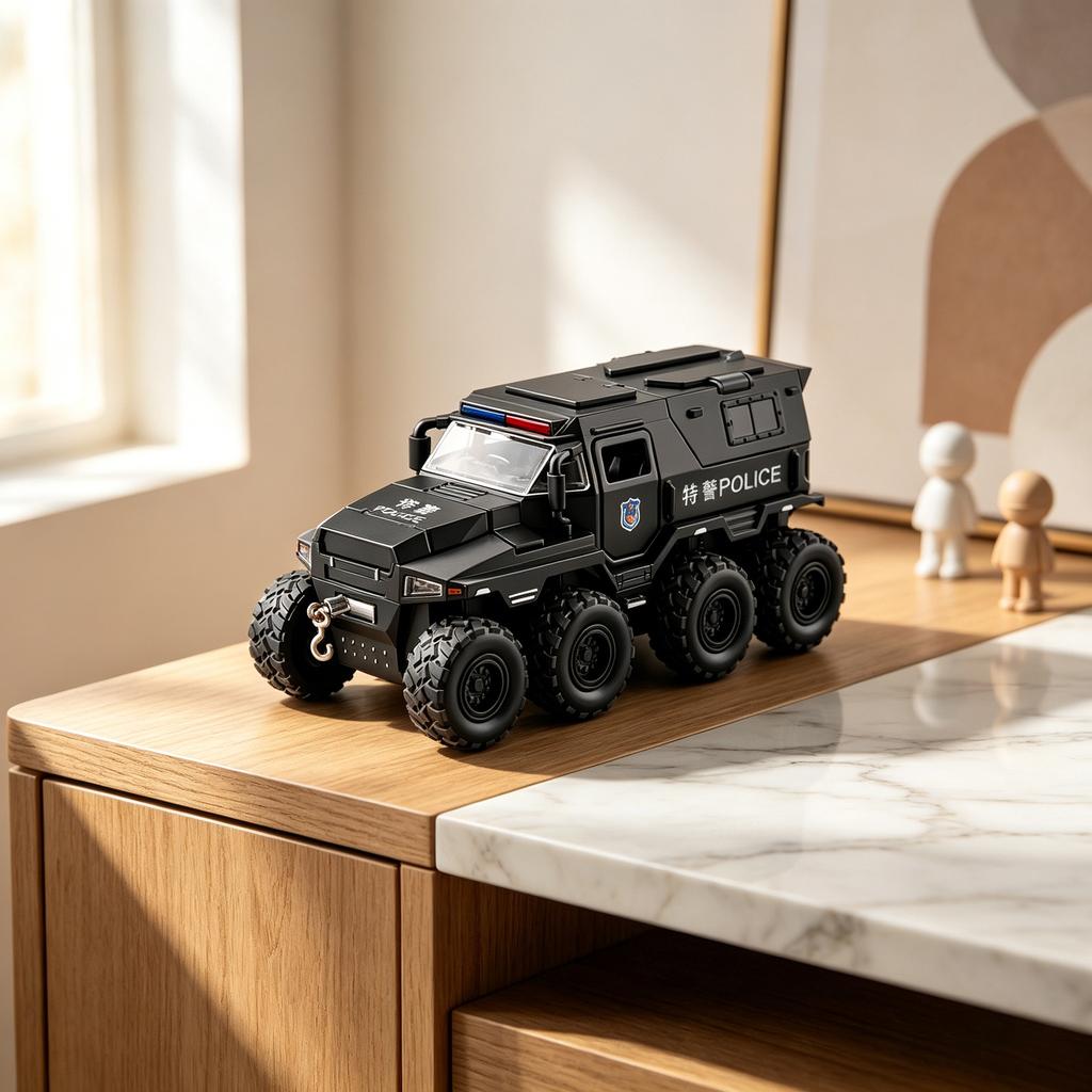 1:32 Conqueror 8X8 Police Car Version Alloy Car Imitation of Real Pull Back Sound and Light Boy Toy Car Collection Ornament Gift