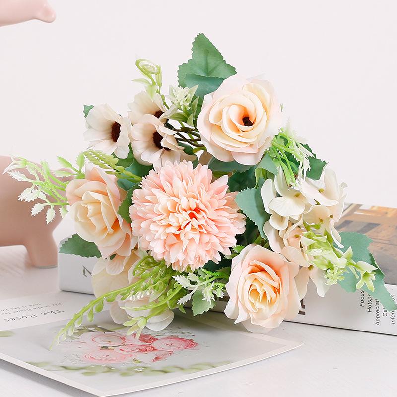 Single Stem Silk Rose Bouquet with Plastic Handle for Wedding Decoration