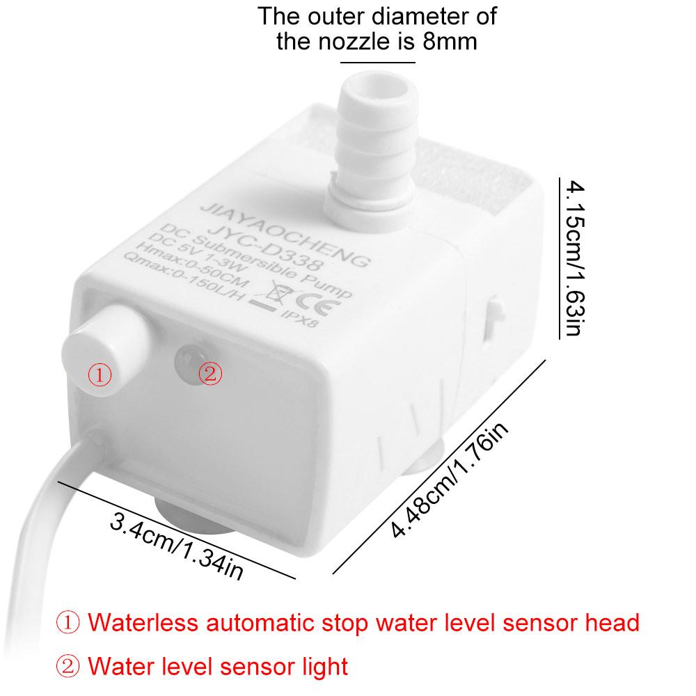 3 Suction Cups Mini Submersible Pump Ultra-quiet Water Fountain Pump Replacement  Home
