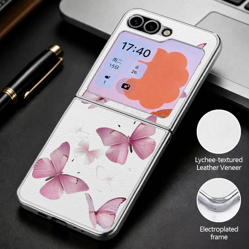 Butterfly Print Case For Samsung Galaxy Z Flip 8 7 6 5 Z Flip8 Flip7 Flip6 Hybrid 3in1 Plating Leather Skin Folding Phone Cover