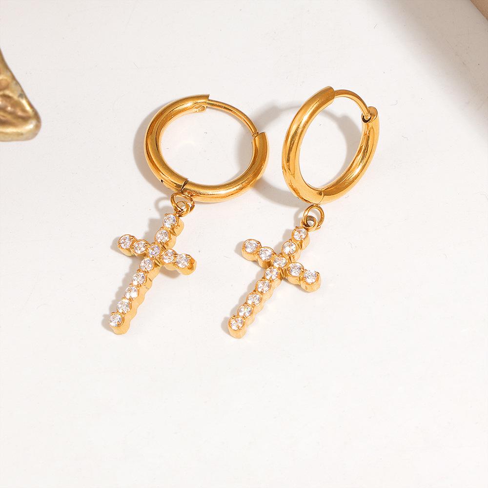 Korean Japanese Diamond-Inlaid Cross Earrings, Unisex Versatile Hip Hop Ear Cuffs, Trendy Sweet Cool Jewelry for Men.
