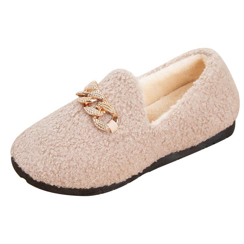 2025 Autumn/Winter Korean-Style Moccasins: Women's Indoor/Outdoor Shallow Cut Velvet Cotton Shoes