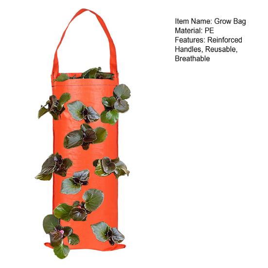 Hanging Strawberry Grow Bag Upside Down Strawberry Planter Reusable Breathable Plant Grow Bag with 4 6 8 10 Planting Holes for Vegetables And