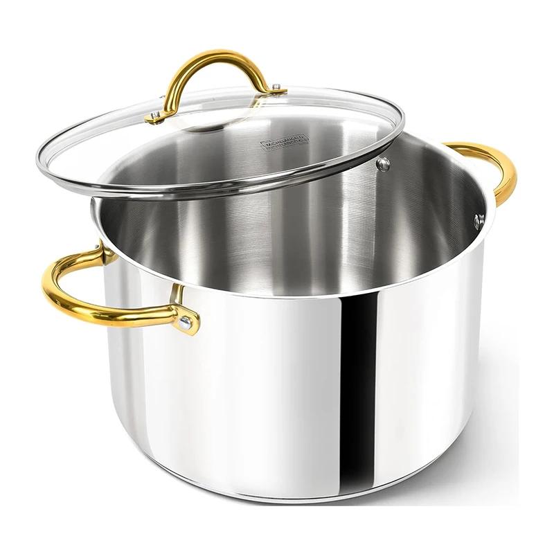 

МИКЕЛАНДЖЕЛО 6/8/10QT Кастрюля из нержавеющей стали с крышкой Кастрюля для приготовления пищи с приклепанной ручкой Подходит для индукционных плит Кастрюля для супа Безопасна для духовки