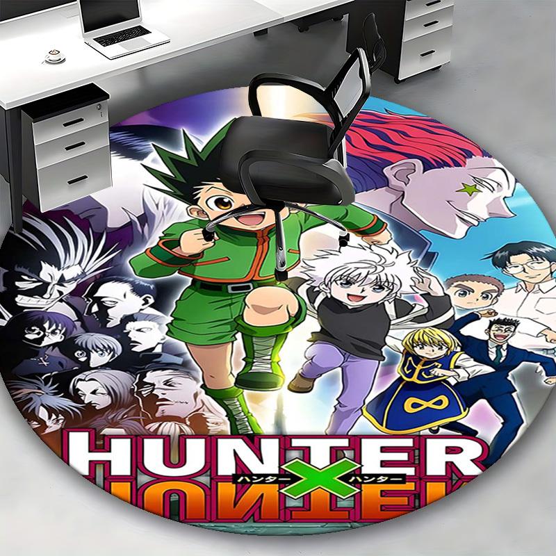 1pc Hunter x Hunter Anime Cartoon Design Round Carpet for Office Chair Mat, Non-Slip Rug Suitable for Home Decoration, Living Room, Bedroom