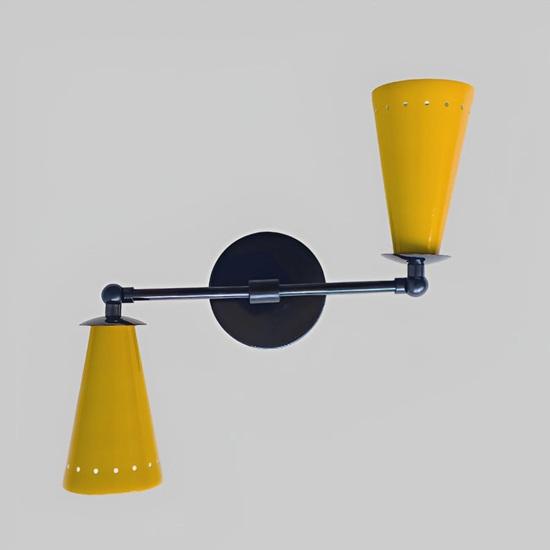 Mid Century Modern Yellow Double Wall Sconce, Brass Stilnovo Style Lamp Gift