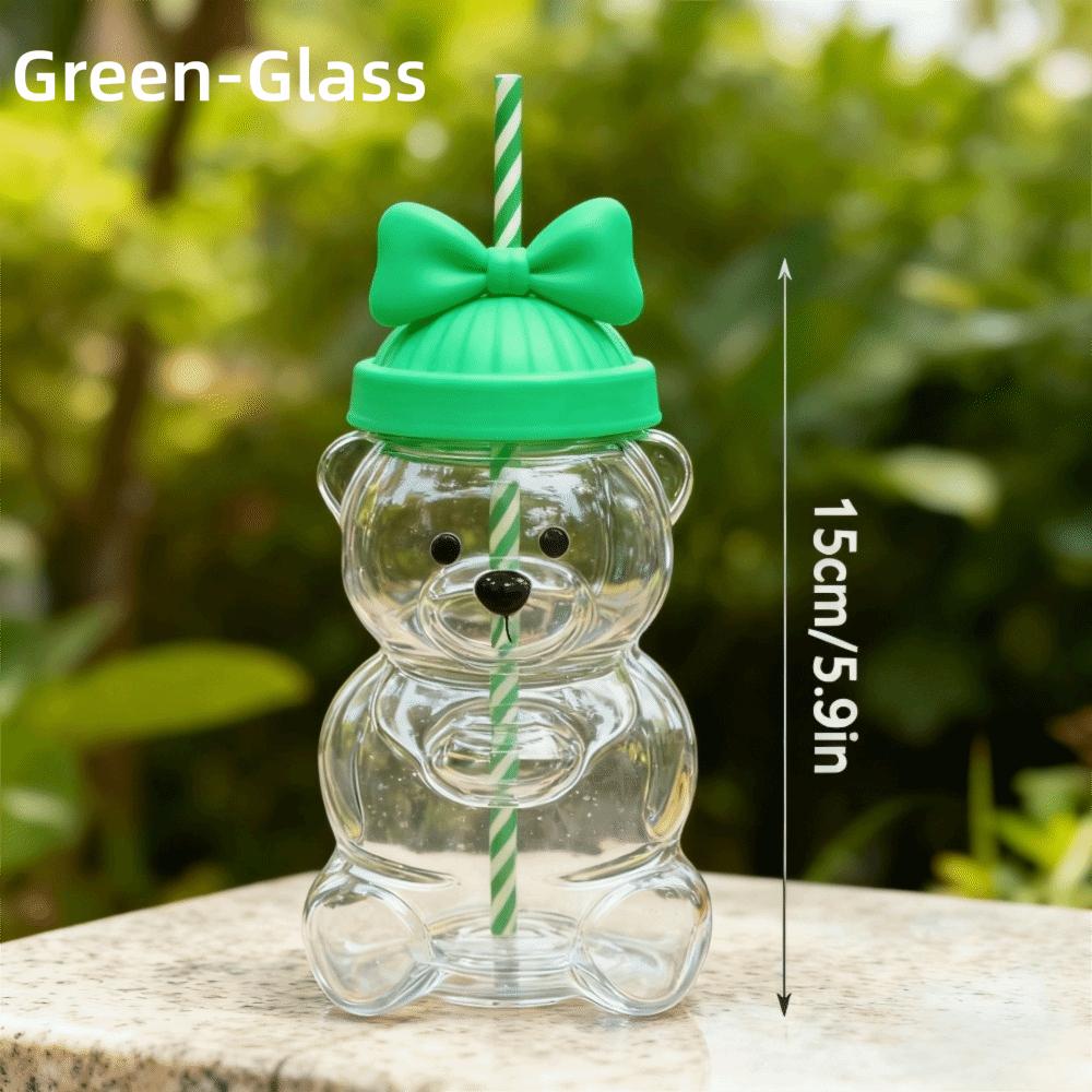 with Lid Bear Glass Cup Transparent Bear Straw Cup Cute Glass Cup with Straw  Parties