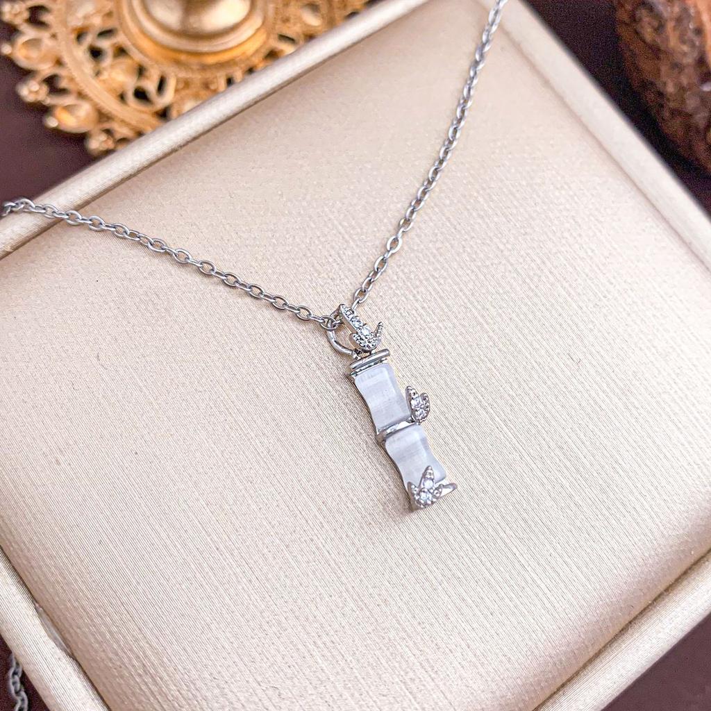 Necklace Hot-selling Green Bamboo Titanium Steel Necklace Accessories Women's Popular Fashion Temperament Versatile Korean Version Collarbone Chain