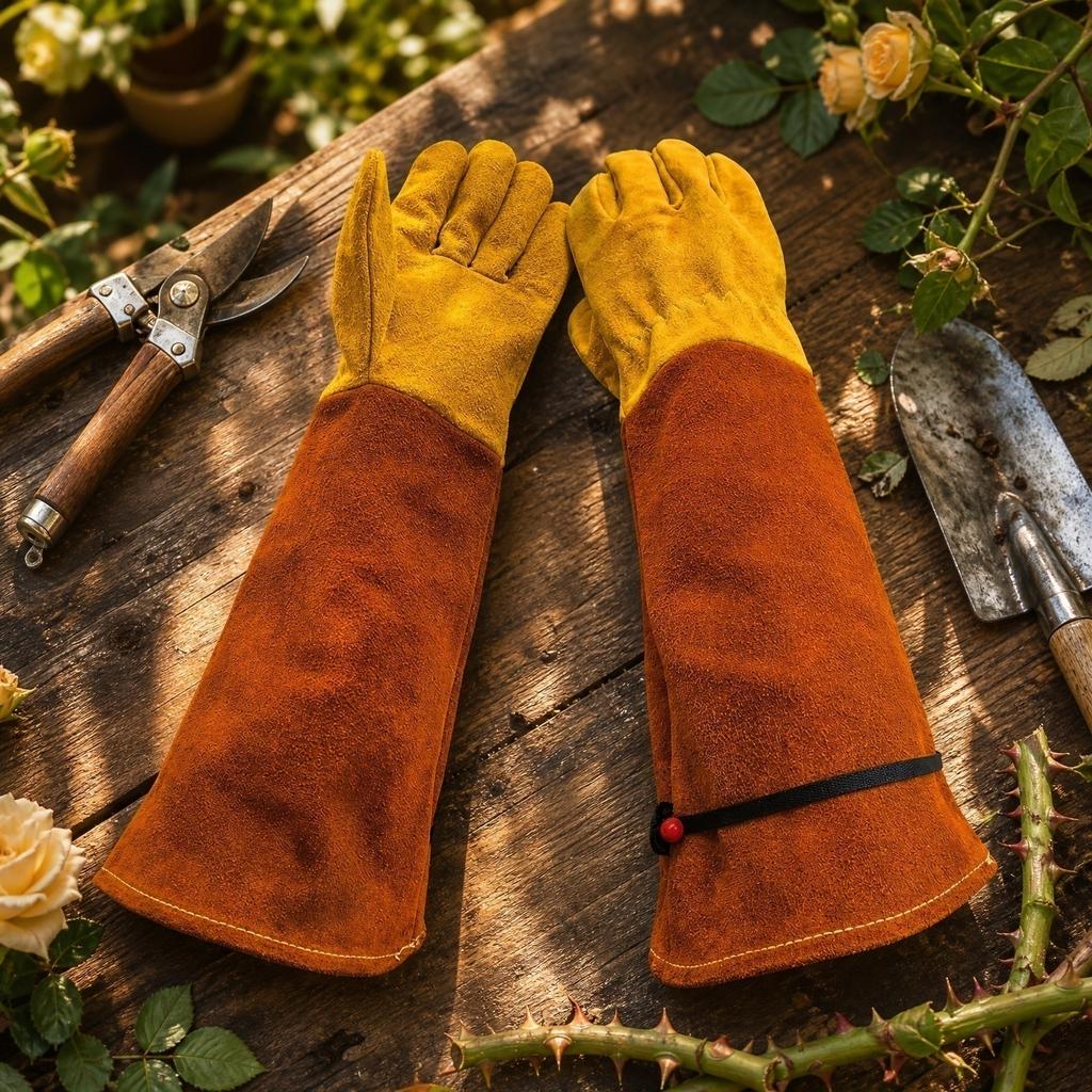 Heavy Duty Leather Gardening Gloves Extended Length Protective Gloves for Outdoor Work Gardening and Yard Maintenance