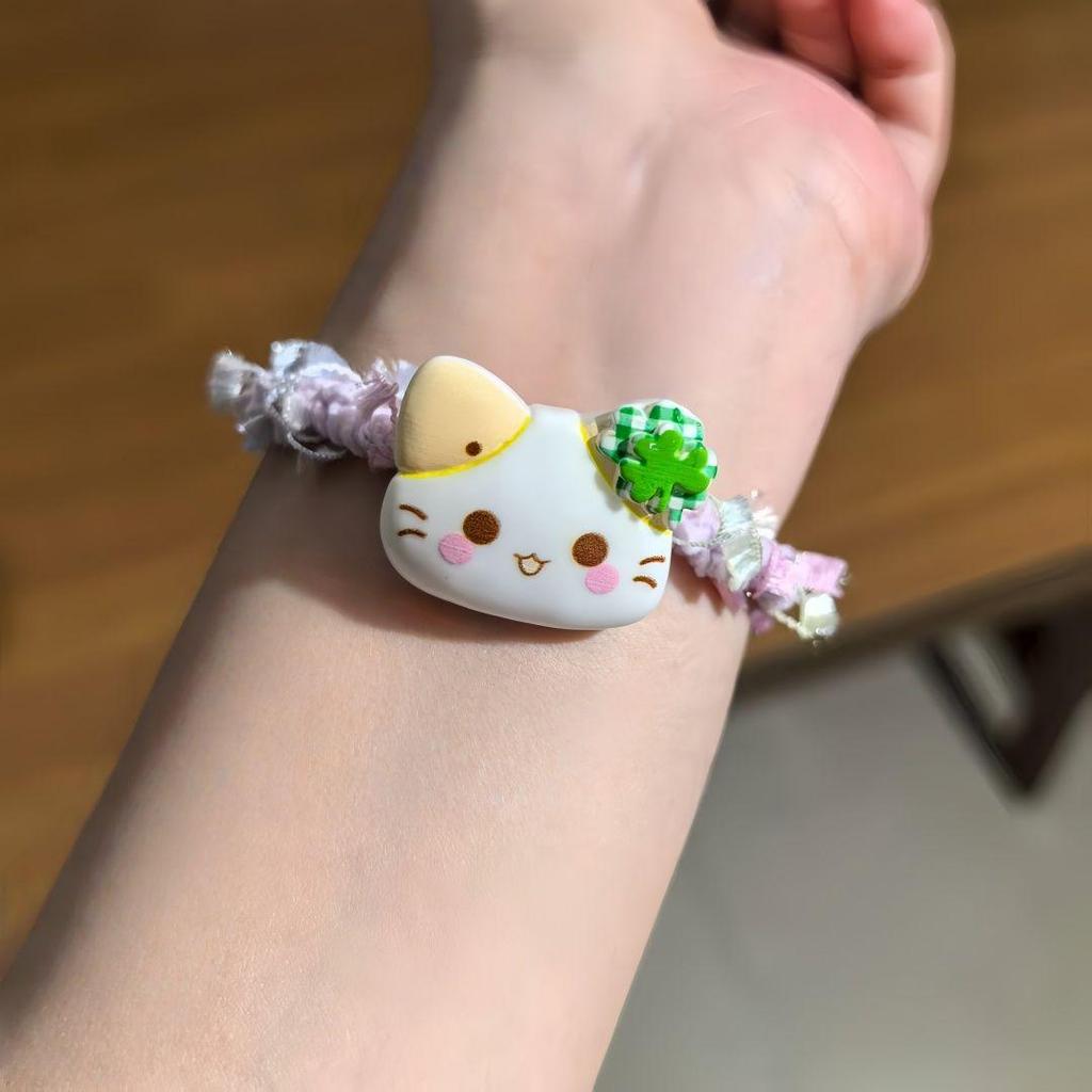Charming Four-Leaf Clover Kitten Hair Tie – High Elastic Cartoon Hairband for Girls
