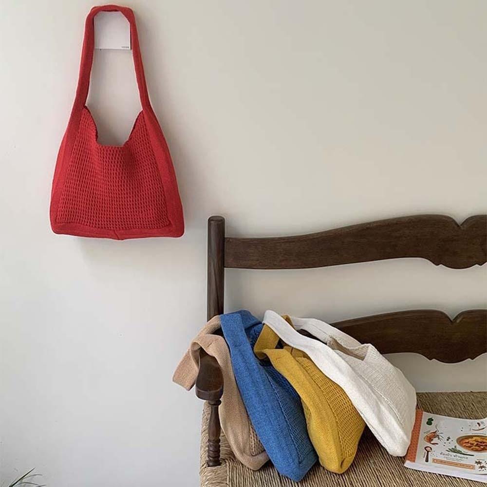 Sweet Knitted Tote Bag Breathable Seaside Vacation Handbag Trendy Crochet Shoulder Bag  Spring