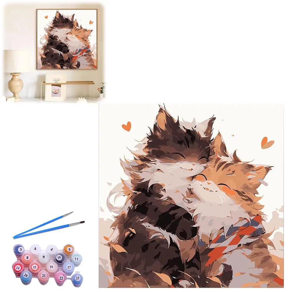 20 * 20 см кошка DIY цифровая масляная живопись детская масляная граффити мультяшная живопись акриловая простая заливка математическая ручная H8N6