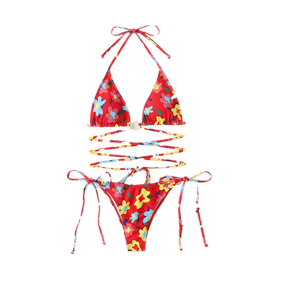 Women's Sexy Multi-Color Digital Print Lace-Up Bikini Swimwear