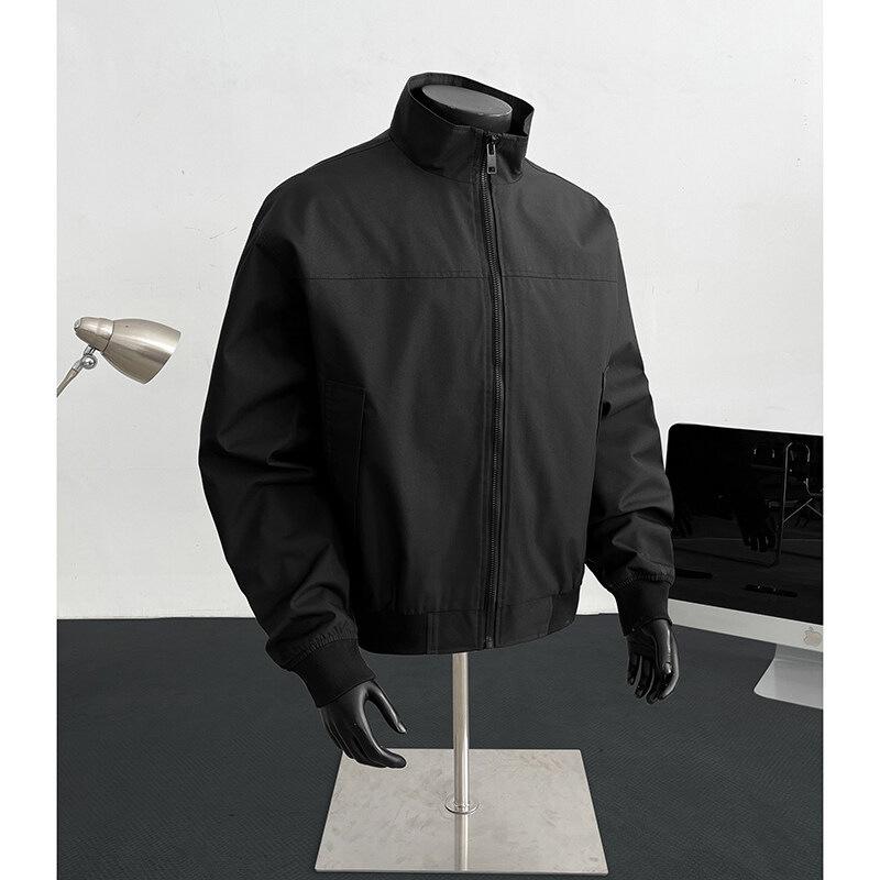 מעיל בומבר בסגנון אמריקאי לגברים, חדש לאביב סתיו, 3-עמיד, סופטשל, צווארון עומד, קצר טרנדי, קז'ואל, מעיל בייסבול