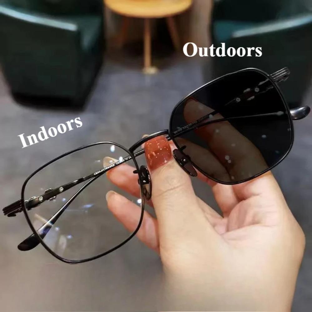 

0~ -4.0 Фотохромные очки для близорукости Сверхлегкие очки в металлической оправе Очки для близорукости с защитой от синего света Прозрачные очки Большая оправа -400