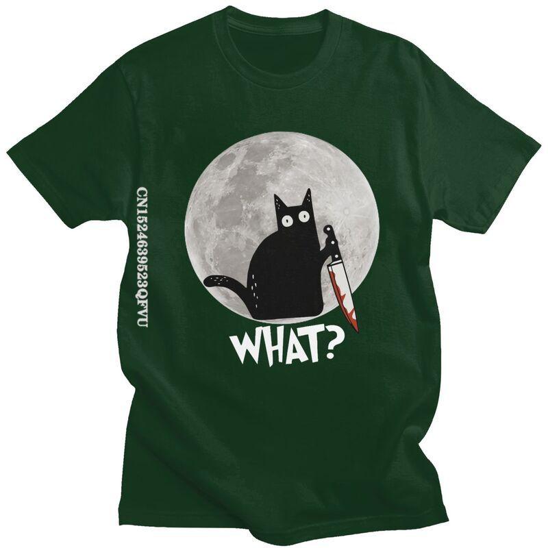 What Cat Full Moon Tshirt Unisex T Shirt Trendy Funny Halloween Black Murderous Cat With Knife TShirts Cotton Tee Free Shipping
