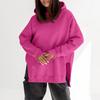 Kadın Rahat Uzun Kollu Kapüşonlu Sweatshirt Renkli Yan Yırtmaçlı Pullover Üst