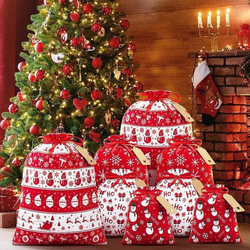 Large Christmas Gift Drawstring Bag Cotton-Like Storage Pouch Holiday Decorations Present