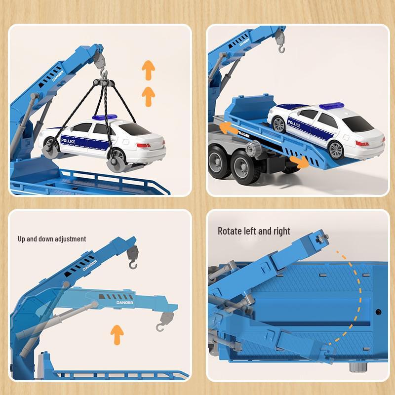 Large Rescue Tow Truck Crane Flatbed - Educational Engineering Transport Toy for Kids