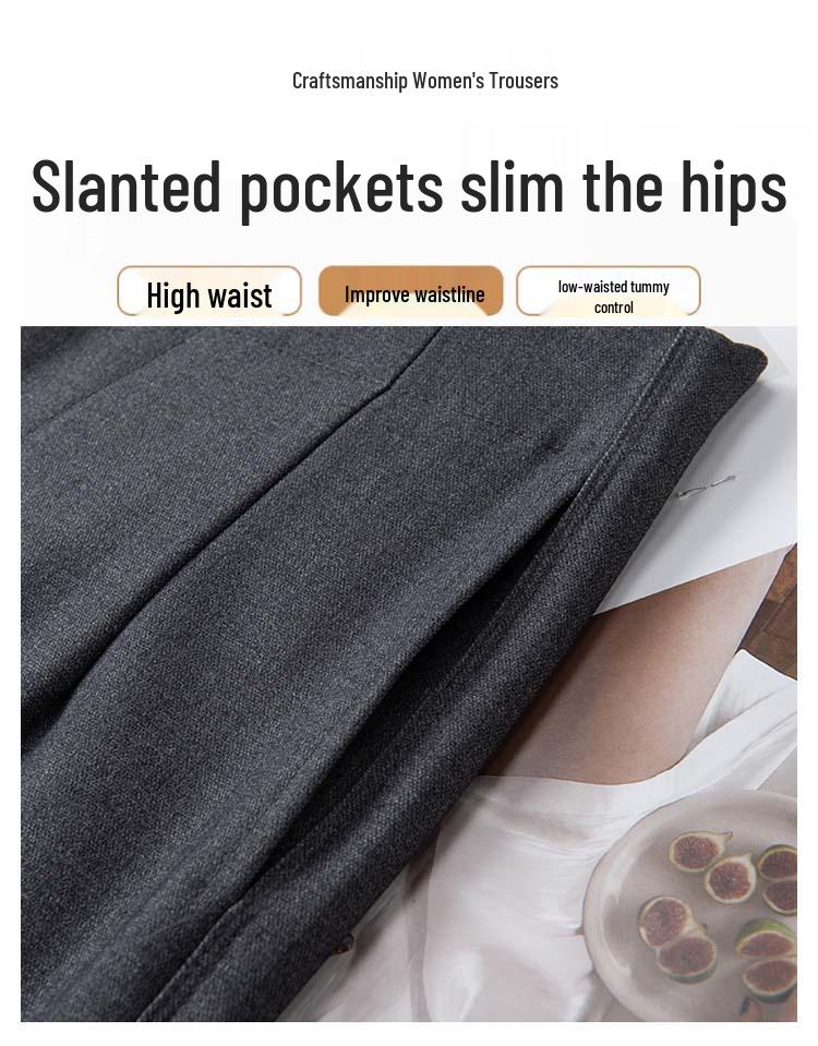 Trendy 2025 Women's High-Waisted Wide-Leg Trousers - Slim-Fit, Fashionable Spring/Autumn Style