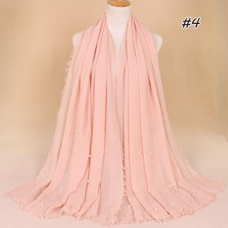 New Plain Crinkled Cotton Muslim Hijab Scarf Women Ladies Scarfs Shawls Head Wrap Pearl Beads Head Scarves Soft Muffler Stole